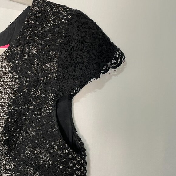 (NWOT) BETSY JOHNSON Lace Trim Sheath Dress, Black/Tweed - 6 - Picture 6 of 8